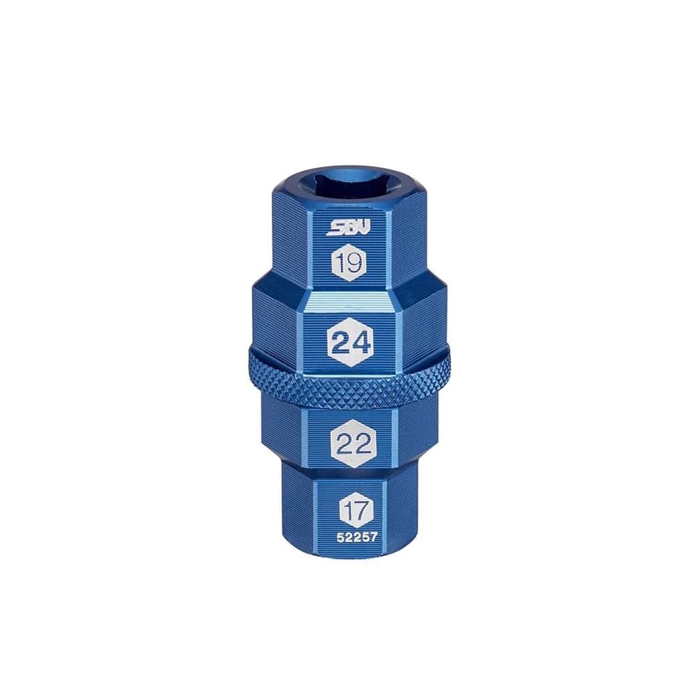 Blauwe aluminium as-sleutel met zeskanten van 17, 19, 22 en 24 mm